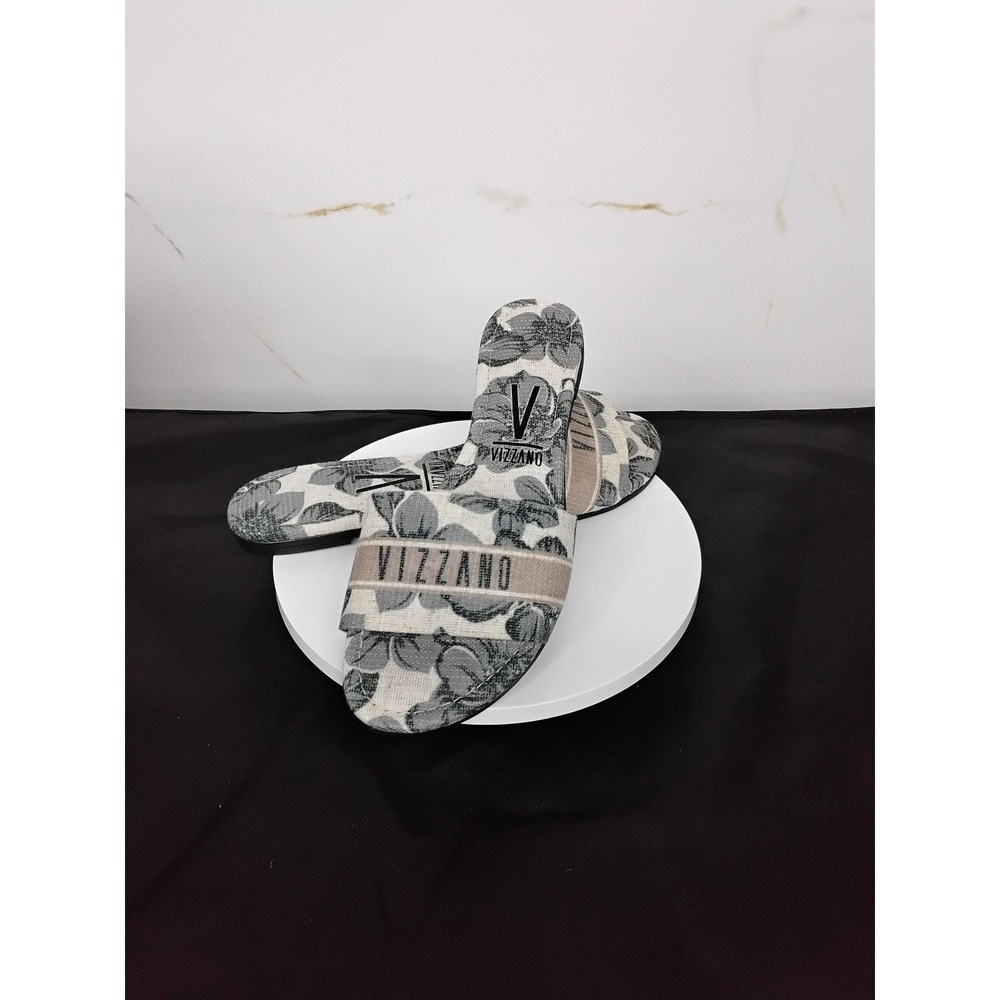 Vizzano Linho Floral Linen Slide Sandals Grey Beige Size 7 SL74